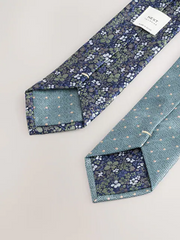 NEXT | BLUE FLORAL/POLKA DOT DESIGN DESIGN TIES AND TIE CLIPS 2 PACK