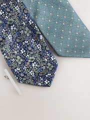 NEXT | BLUE FLORAL/POLKA DOT DESIGN DESIGN TIES AND TIE CLIPS 2 PACK