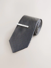 NEXT | Neutral Wide Silk Tie With Tie Clip