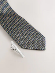 NEXT | Neutral Wide Silk Tie With Tie Clip
