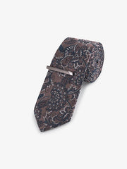 NEXT | Neutral Brown/Blue Paisley Slim Design Tie And Clip