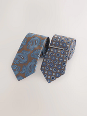 NEXT | Brown/Navy Design Ties And Clips 2 Pack