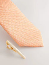 NEXT | Peach Orange Textured Tie with Tie Clip
