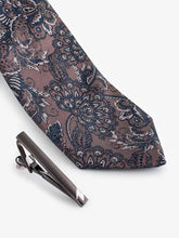 NEXT | Neutral Brown/Blue Paisley Slim Design Tie And Clip