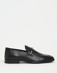 RIVER ISLAND | BLACK WIDE FIT SNAFFLE DETAIL LEATHER LOAFERS