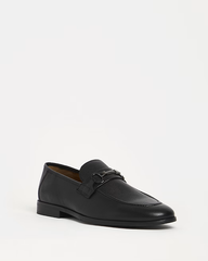 RIVER ISLAND | BLACK WIDE FIT SNAFFLE DETAIL LEATHER LOAFERS