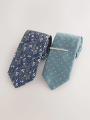 NEXT | BLUE FLORAL/POLKA DOT DESIGN DESIGN TIES AND TIE CLIPS 2 PACK