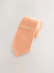 NEXT | Peach Orange Textured Tie with Tie Clip