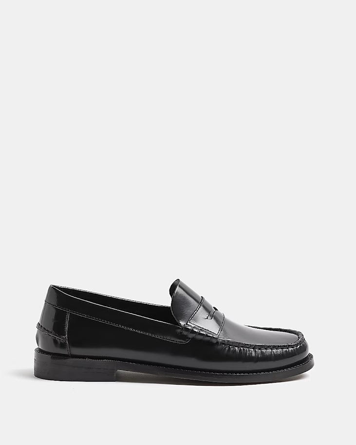 RIVER ISLAND | BLACK LEATHER CLASSIC PENNY LOAFERS