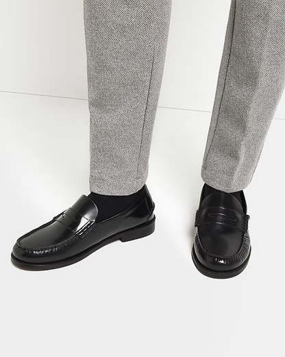 RIVER ISLAND | BLACK LEATHER CLASSIC PENNY LOAFERS