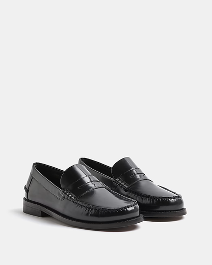 RIVER ISLAND | BLACK LEATHER CLASSIC PENNY LOAFERS