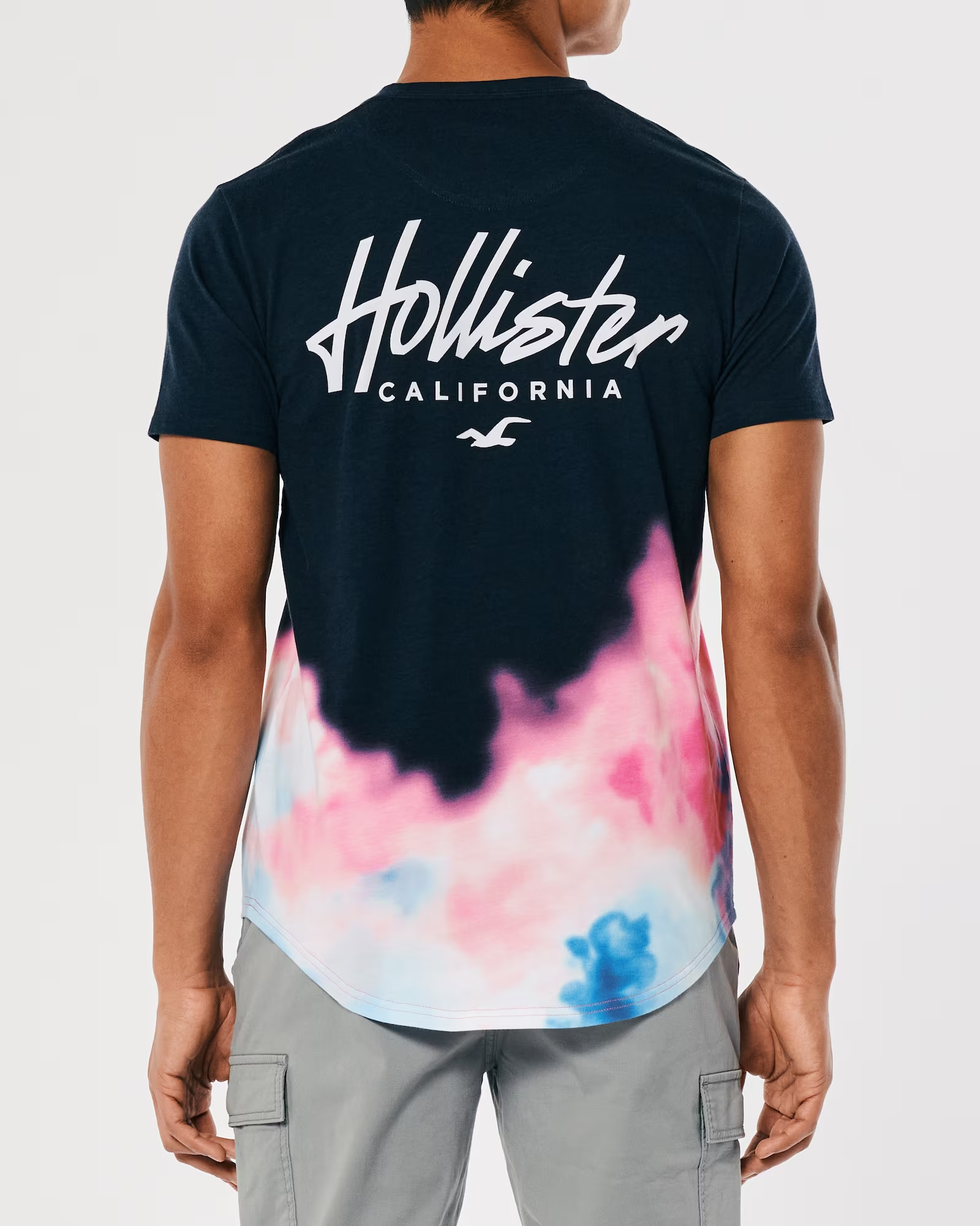 Hollister Ombre Wash Front And Back Logo Print T-shirt Curved Hem